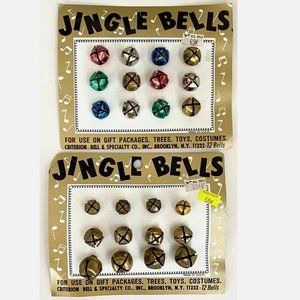 2 Cards Vtg 1980s Criterion 24 Assorted Metal Jingle Bells Christmas Tree NOS